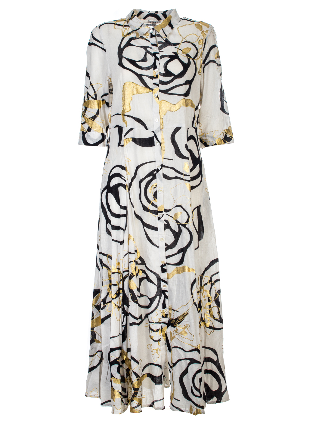 LONG DRESS BICOLOR ROSES PRINT+EMB,5TG - WHITE